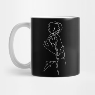 hand holding a rose minimalistic line art in white Mug